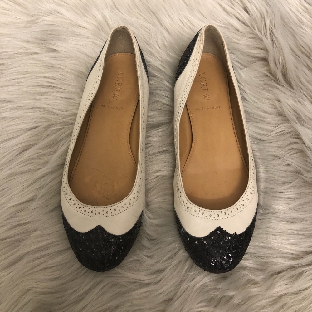 Sequined tuxedo style J crew flats
